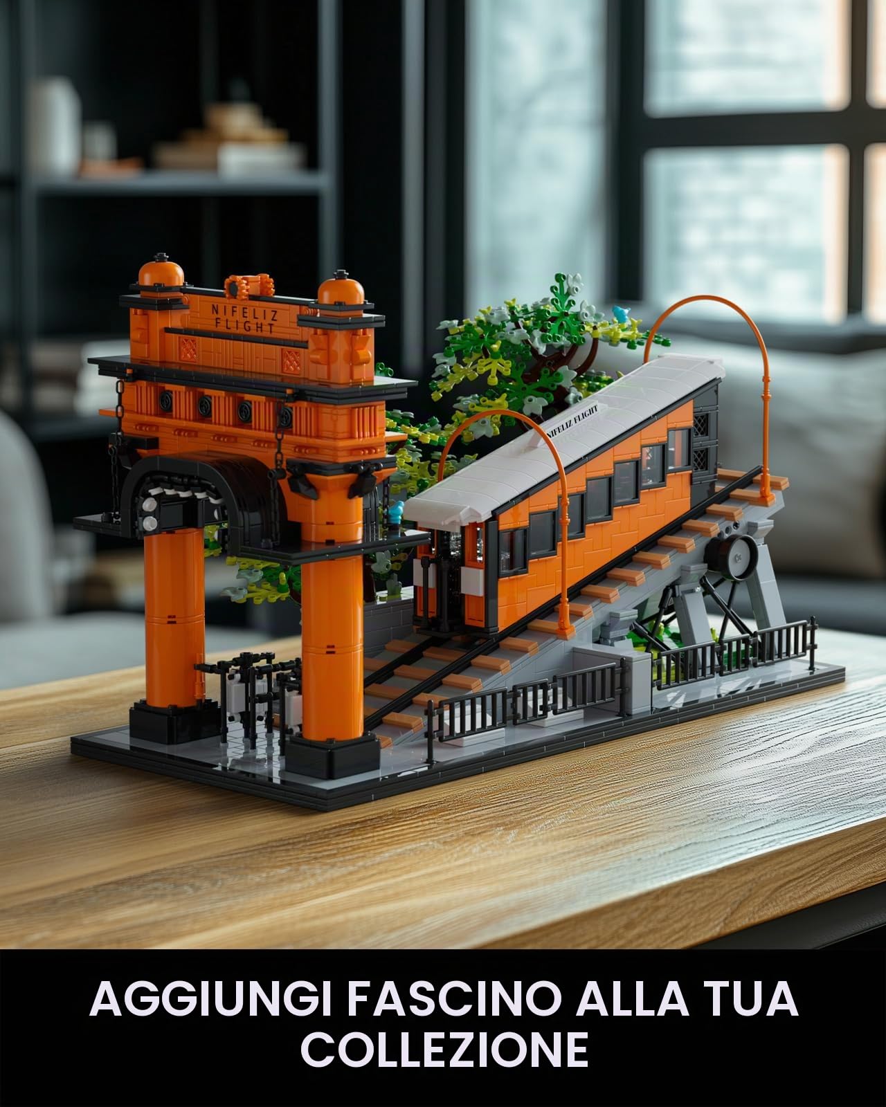 Nifeliz set di costruzioni di ferroviarie per Adulti, Modello da esposizione di funivia d'epoca per la decorazione, treno collezione regalo per Uomo o Donna (2893 pezzi, NF10294)