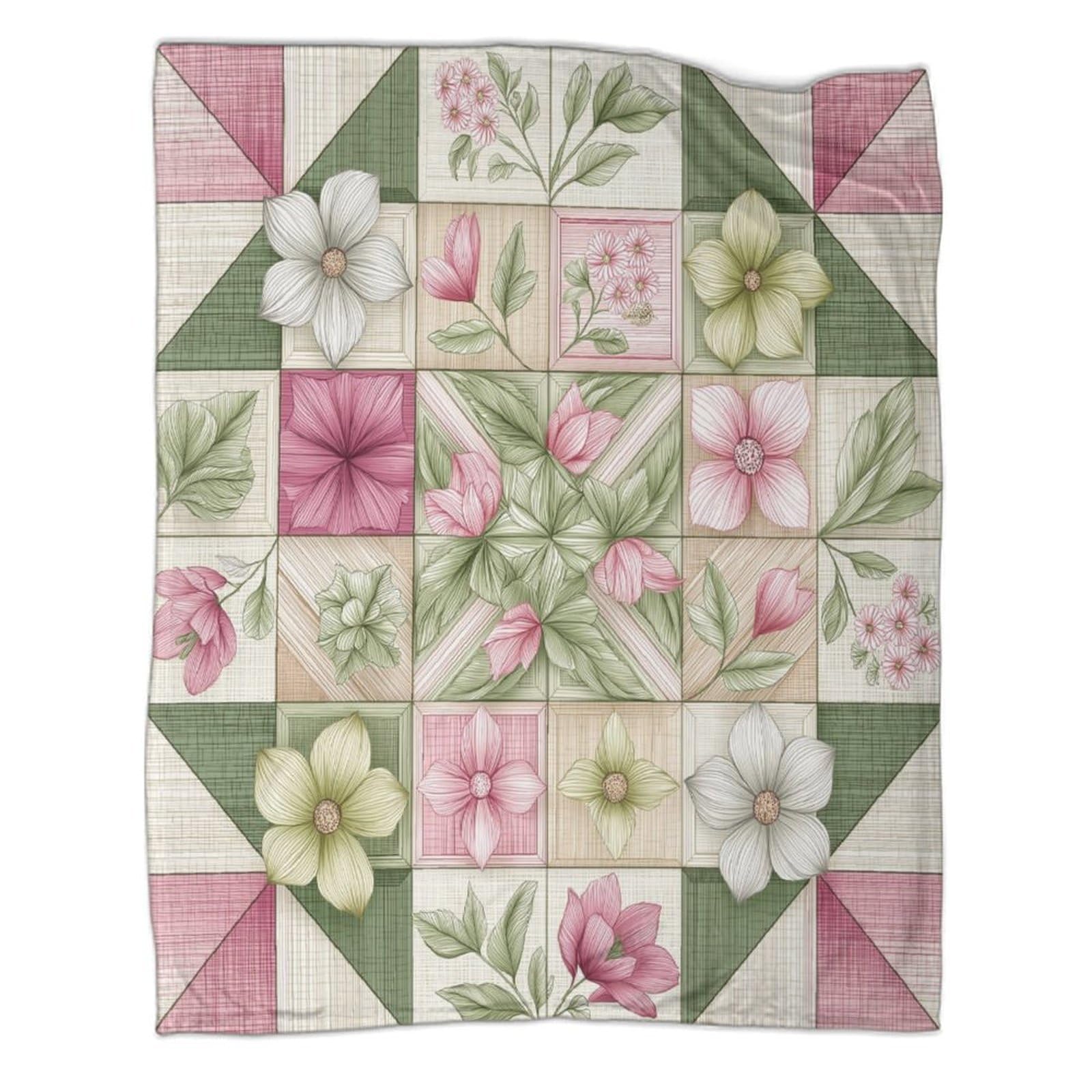 Kaiyun Style-8 Beautiful Pale Pink And Green Tones Throws And Patchwork Quilts,70X80inch(180X200cm),Soft Blanket With Spring Vibes Pattern