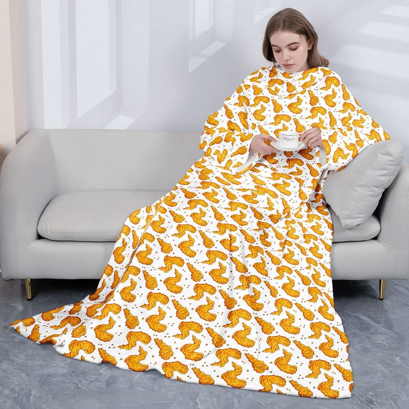 Loussiesd Fried Chicken Wings Wearable Fleece Blanket with Sleeves for Adult Kids Women Men Caloric Foods Micro Plush Comfy Wrap Sleeved Throw Blanket - Image 2