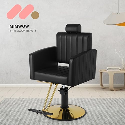 Miniatura 3 de Silla de salón negra para estilista, silla de peluquería reclinable de 90  a 135 para peluquería con bomba hidráulica, giratoria de 360, silla