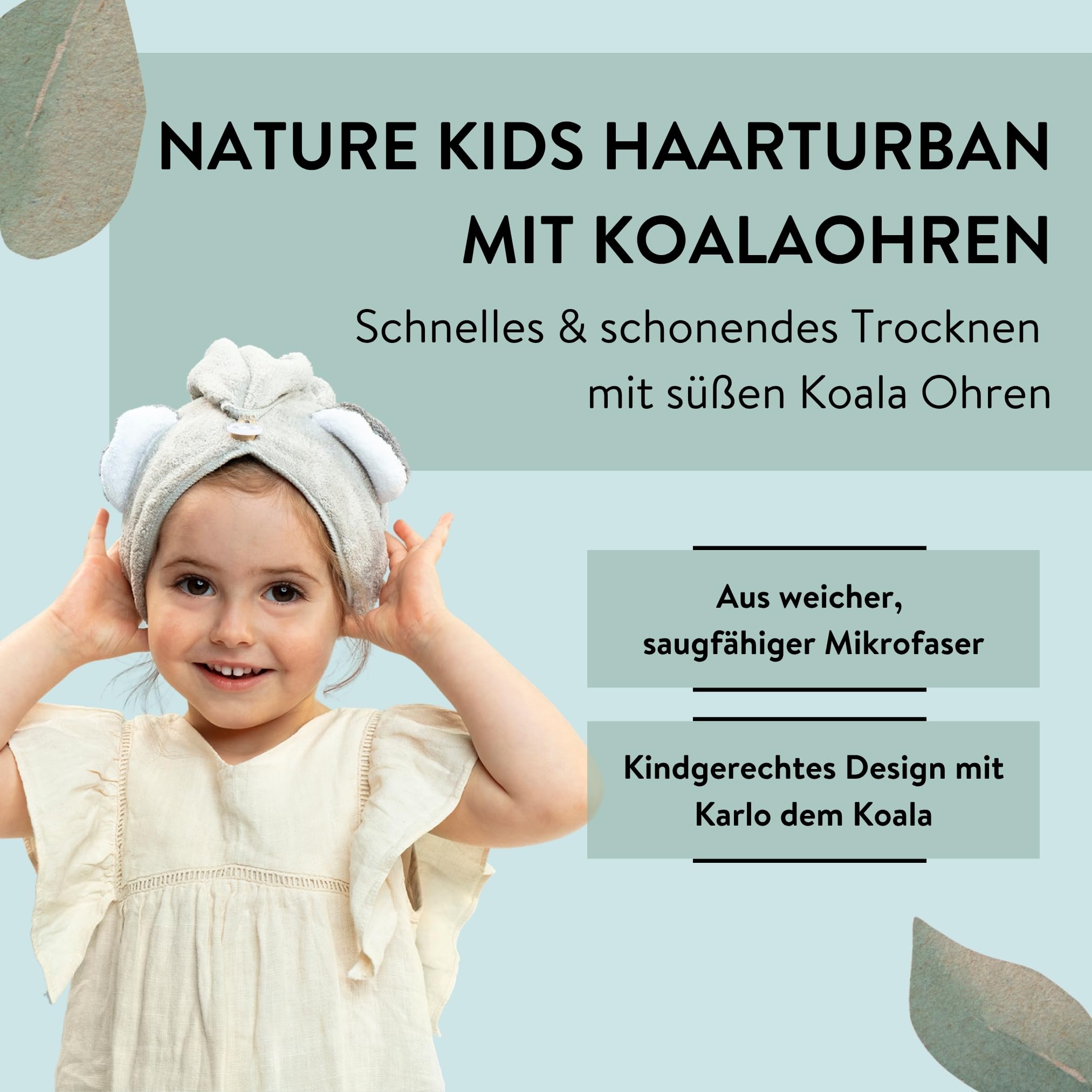 Turbante Per Capelli Con Orecchie Di Koala - Asciugacapelli In Microfibra Per Bambini, Morbido E Assorbente - Foto 11