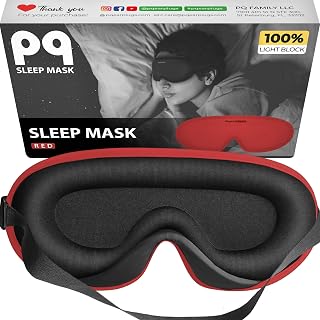 PQ Sleep Mask for Side Sleepers - 3D Contoured Light Blocking Sleeping Mask for Women and Men, Lightweight & Soft Eye Shade Cover for Deep Rest with Adjustable Strap, Premium Quality (RED)