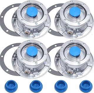 iBroPrat 4pcs 343-4009 Aluminum Hub Cap for Trailer Axle, 3434009 6 Holes Hub Caps with Side Pipe Plugs Gaskets and Extra 4pcs Blue Rubber Plugs