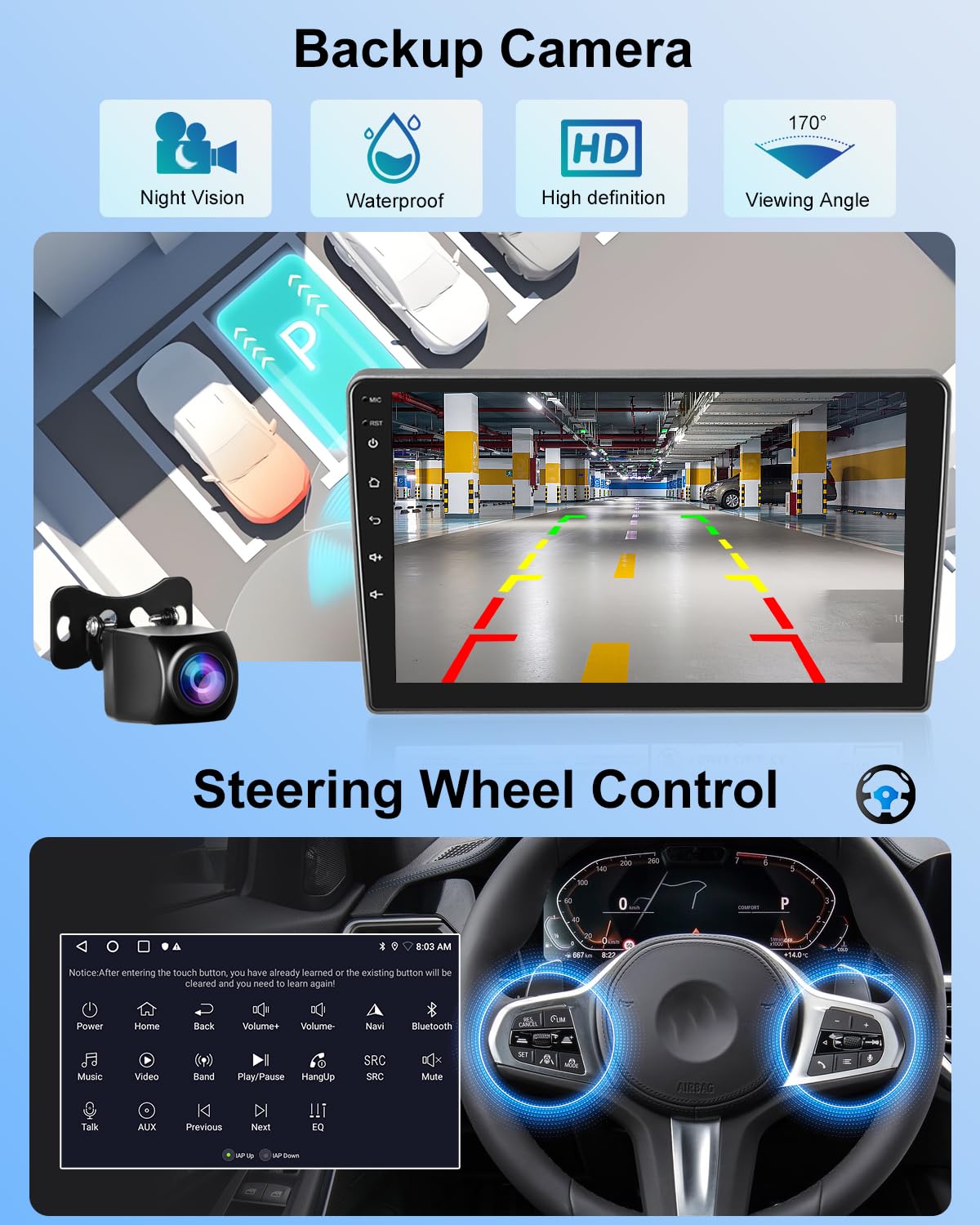 NHOPEEW Autoradio Android 2G+64G pour Peugeot 407 2004-2011 - sans Fil Carplay & Android Auto - Stéréo Android 9 Pouces avec WiFi EQ GPS Mirror Link FM RDS + AHD Caméra de recul&Mic