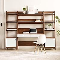 Vista 8 de Modway Bixby - Escaparate de escritorio y estantería de 3 piezas para oficina en casa en roble