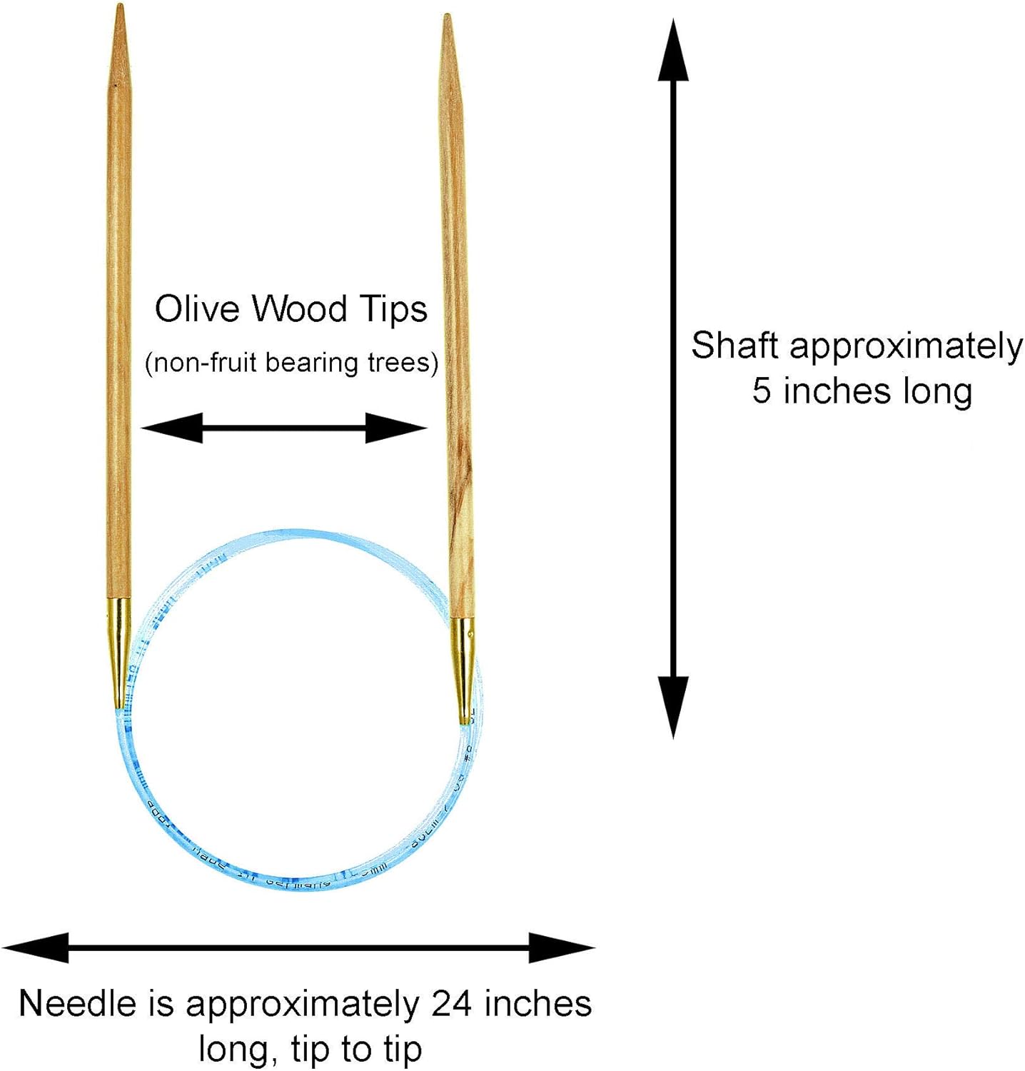 addi Olive Wood 24 inch (60cm) US 08 (5.0mm) Circular Knitting Needle, Lightweight, Warm Touch, Standard Tips, Smooth Joins, Blue Pliable Cord Markers with 10 Colorful Stitch Markers