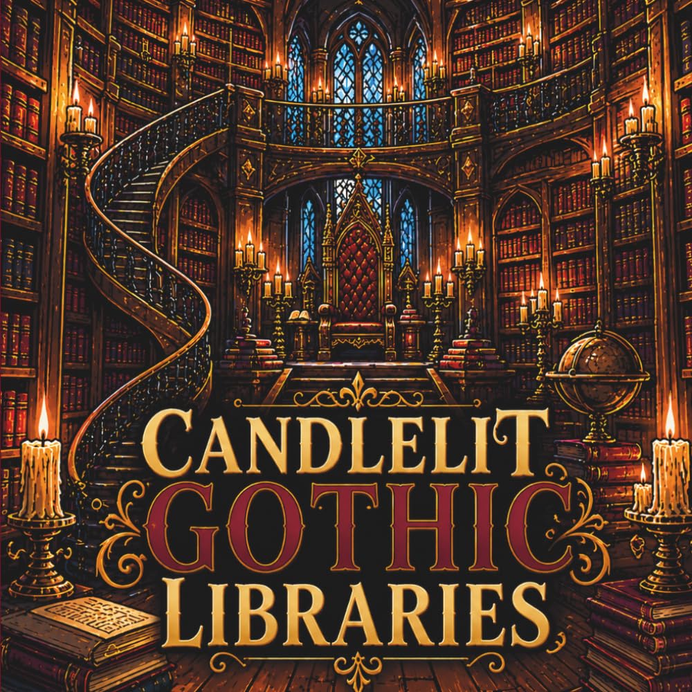 Candlelit Gothic Libraries: 50+ Cozy Gothic Coloring Pages for Adults Featuring Candlelit Libraries, Towering Bookshelves, Hidden Reading Nooks, Grand ... Interiors (Velvet Gothic Escapes Series)