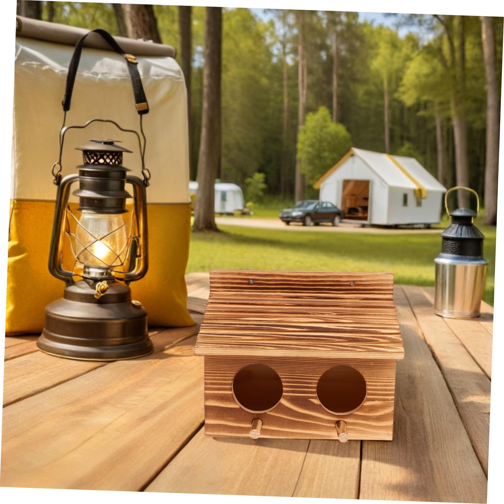 Caja Nido para Pájaros de Madera Maciza Natural Exterior Resistente con Doble Entrada y Perchas Soporte para Cría de y Periquitos Casita para Jardín y Aves Pequeñas