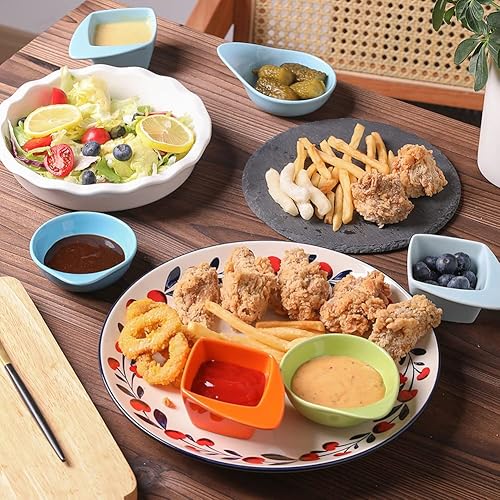 Miniatura 4 de Sweejar Plato de porcelana para salsa de soja, cuencos de inmersión de 3 onzas con asas para salsa de tomate, aperitivos, condimentos, aperitivos,