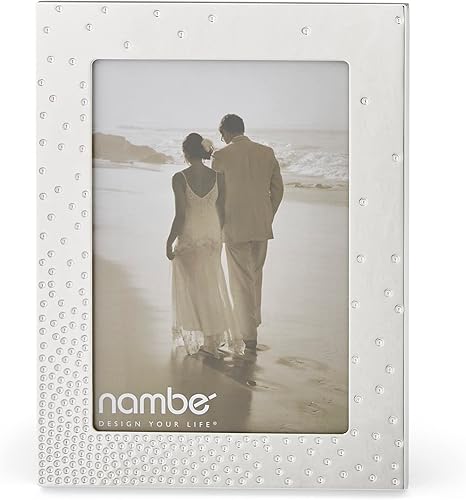 nambe Dazzle - Marco de fotos de 5 x 7 pulgadas, marco de fotos con vidrio templado, diseño vintage y contemporáneo, exhibición de mesa para