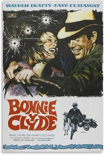 Bonnie & Clyde - Póster de película de 1967, lienzo impreso, póster de arte de pared para dormitorio, sala de estar, decoración de 12 x 18 pulgadas