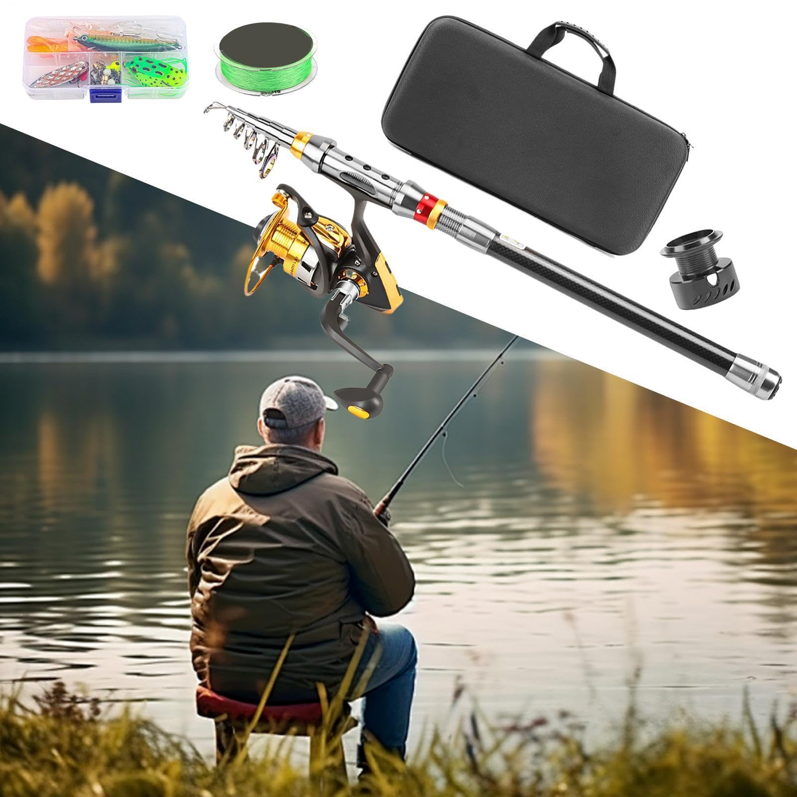 Canna da pesca telescopica, canna leggera, kit con mulinello, attrezzatura da surf, trota, lago, kayak, pontone, fiume, campeggio, viaggi, professionale, resistente, stabile, durevole, materiale di