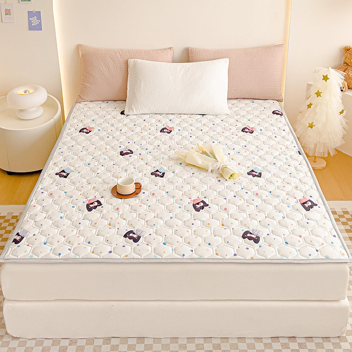 Thin Mattress Cover Queen Size Bed with 4 Corner Straps Mattress Topper Cotton Soft Matress Protetcor Non-Slip Mattress Pad Cover Home Bedroom Student Dormitory,F,100 * 200cm(twin)