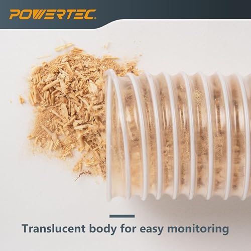 Miniatura 5 de POWERTEC 70393 Manguera de recogida de polvo de PVC de 4 x 5 pies con 2 abrazaderas de manguera de acero inoxidable para carpintería y aspiradora de