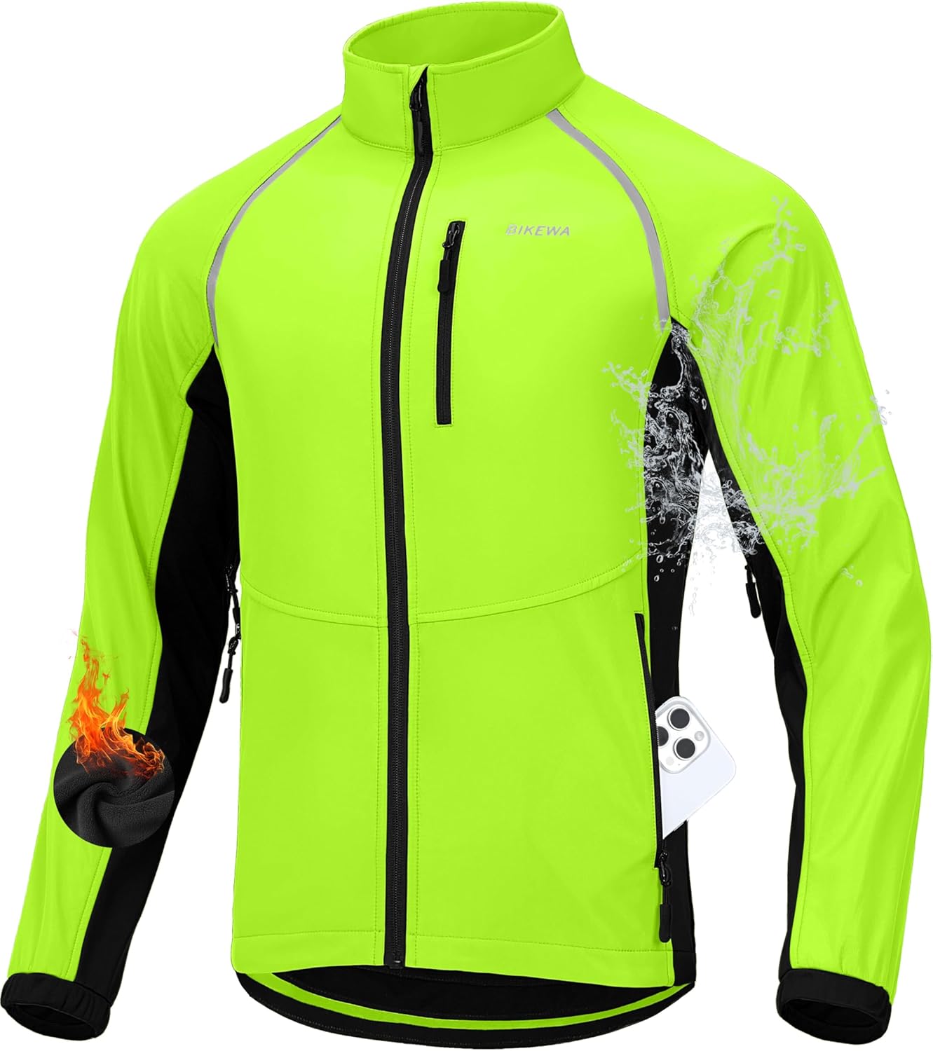 Bikewa Men's Winter Cycling Jackets Thermal Warm Water Resistant Bike Running Windproof Jacket