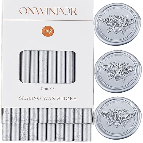 Silver Wax Seal Sticks, ONWINPOR 20pcs Silver Wax Sealing Sticks for Wax Seal Stamp, Wedding Invitations, Mini Wax Seal Sticks for 0.28'' Glue Gun (Silver)