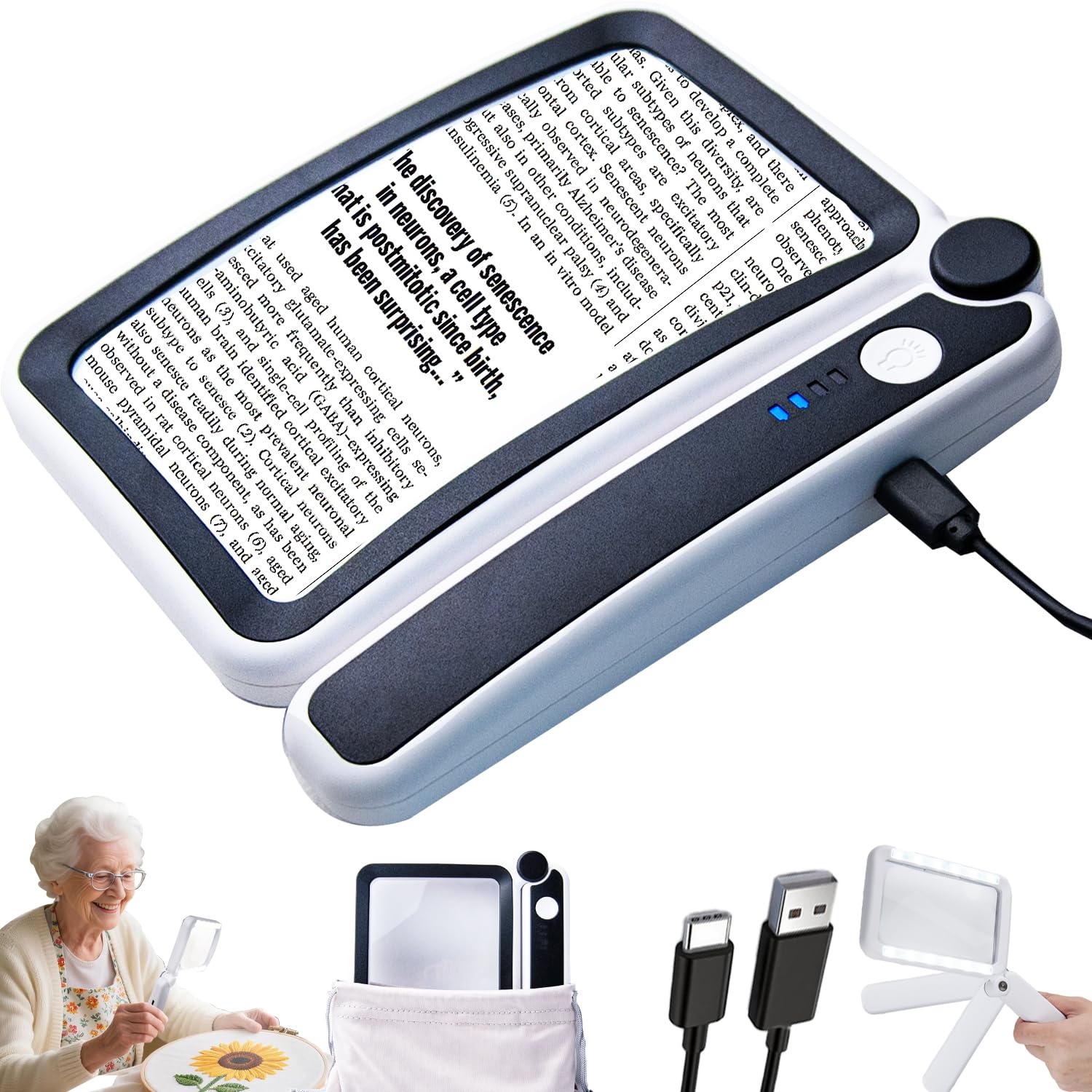 Loupe de lecture rectangulaire rechargeable à offrir aux parents et grands-parents