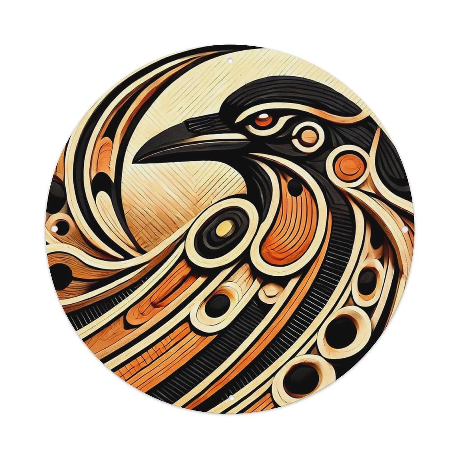 Stylized Bird Art Pattern Design Retro Metal Sign Round Tin Sign, Vintage Decor Art Poster for Bar, Home, Man Cave, Kitchen, Laundry Room Gift 8x8Inch