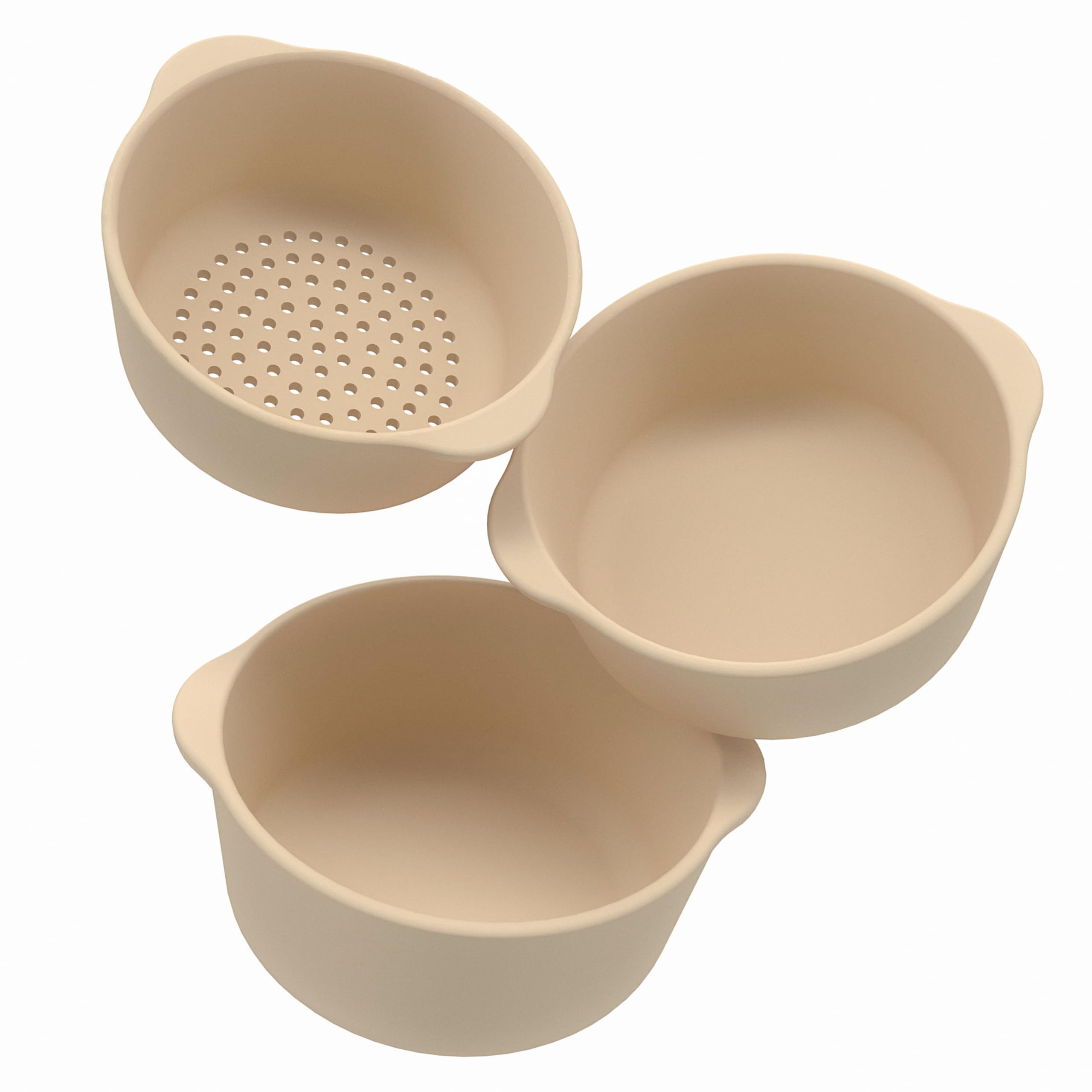 Inspire My Play - 3 x Silicone Nesting Bowls and Sieve - Perfect Accessories for Sensory PlayTray - Tuff Tray Accessories - Early Development & Activity Toys - Montessori Learning Toys, SB3NAT