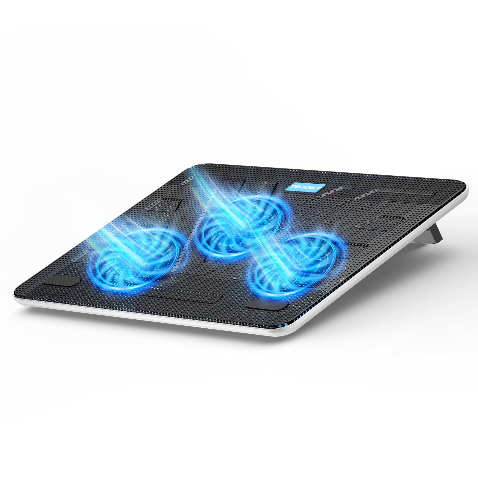 TECKNET Laptop Kühlpads, Laptop Kühler für 12-17 Zoll, Cooling Pad Notebook Cooler Ständer Kühlpad Kühlmatte, 2 USB-Ports, 3 Lüfter mit LEDs(Blau+Weiß)