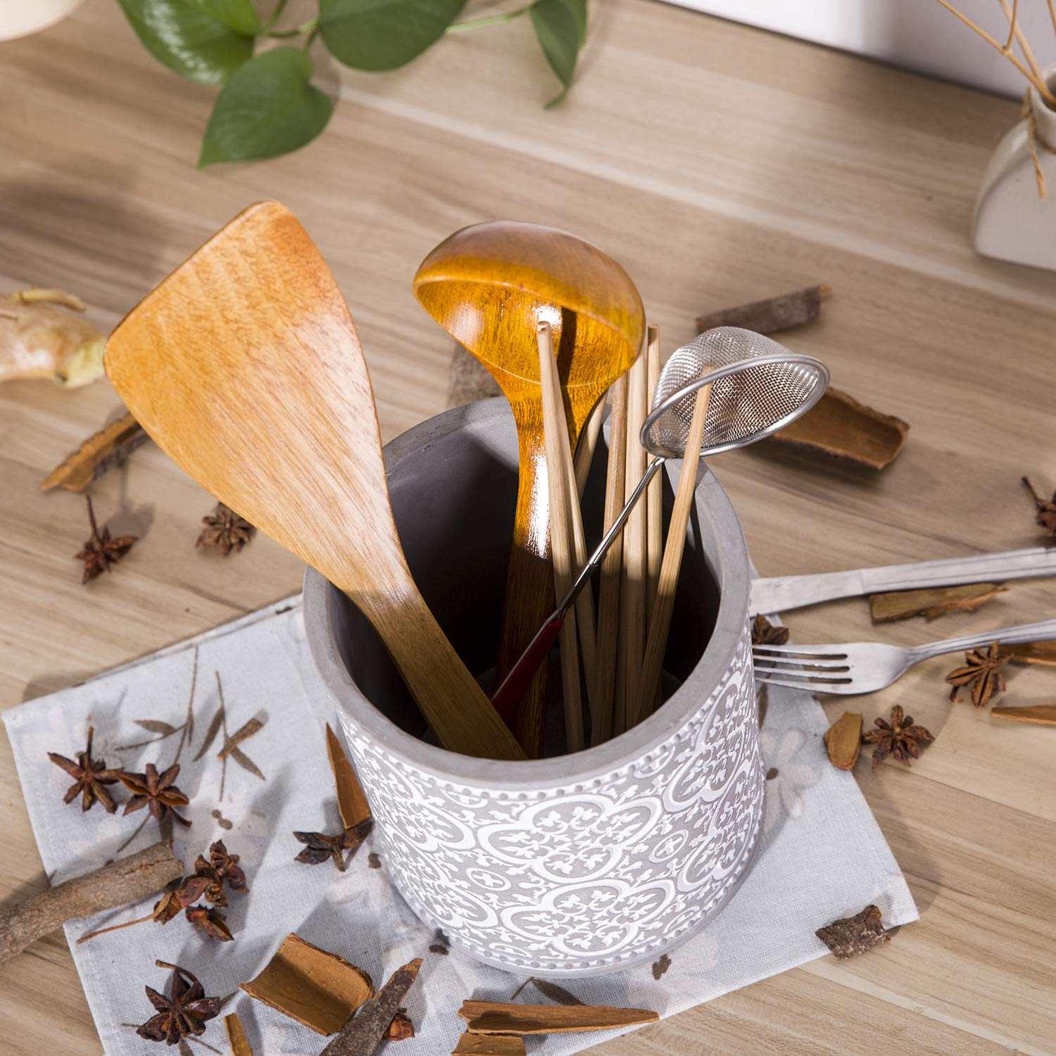 Farmhouse Kitchen Cooking Utensil Holders | Fine Embossed Cement ...