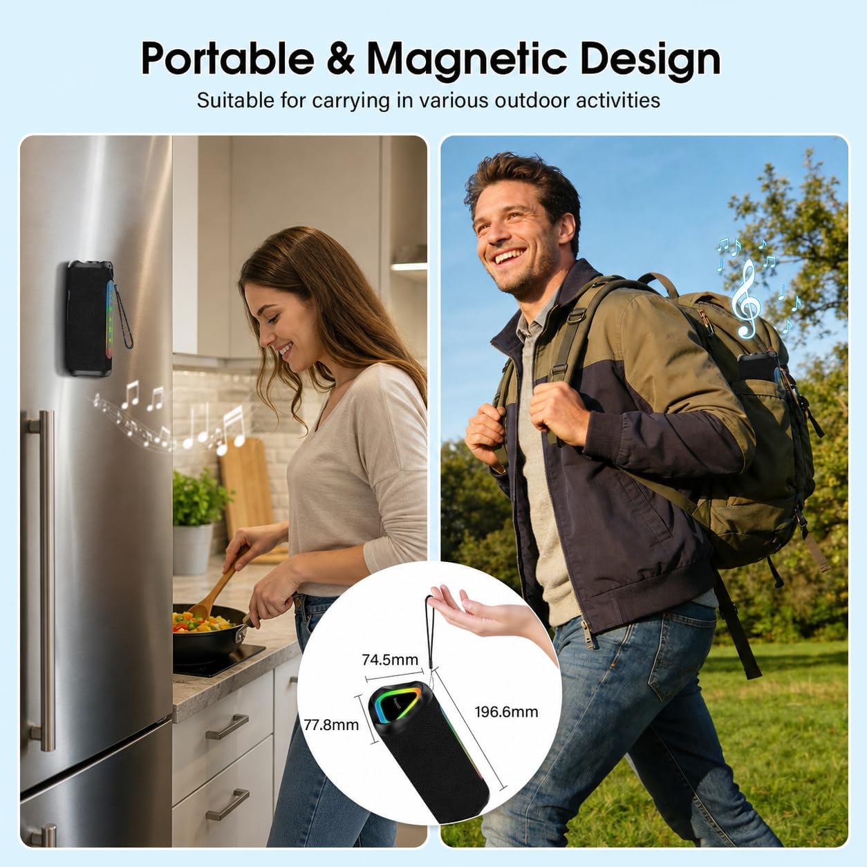 Magnetic Bluetooth Speaker, Portable Wireless, 30W Sound, IPX7 Waterproof