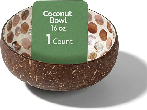 Restaurantware Handmade Coconut Bowls 1 Count 15.84 Ounces Mother of Pearl Inlay Coconut Shell Salad Bowl, Decorative Handcrafted Coconut Shell, Decorative Reusable