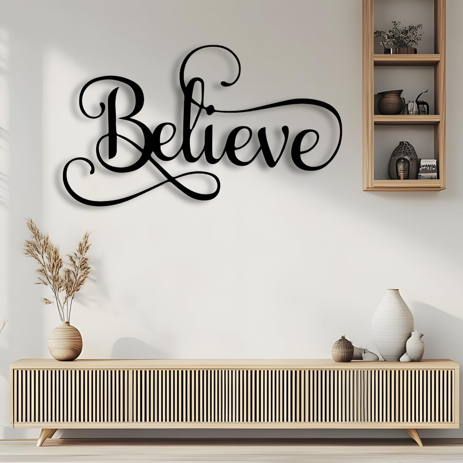 Bisamu Believe Metal Wall Art, Inspirational Script Word Sign for Home Decor,Positive Quote Wall Hanging, Rustic Metal Wall Decor for Living Room, Bedroom, Offi