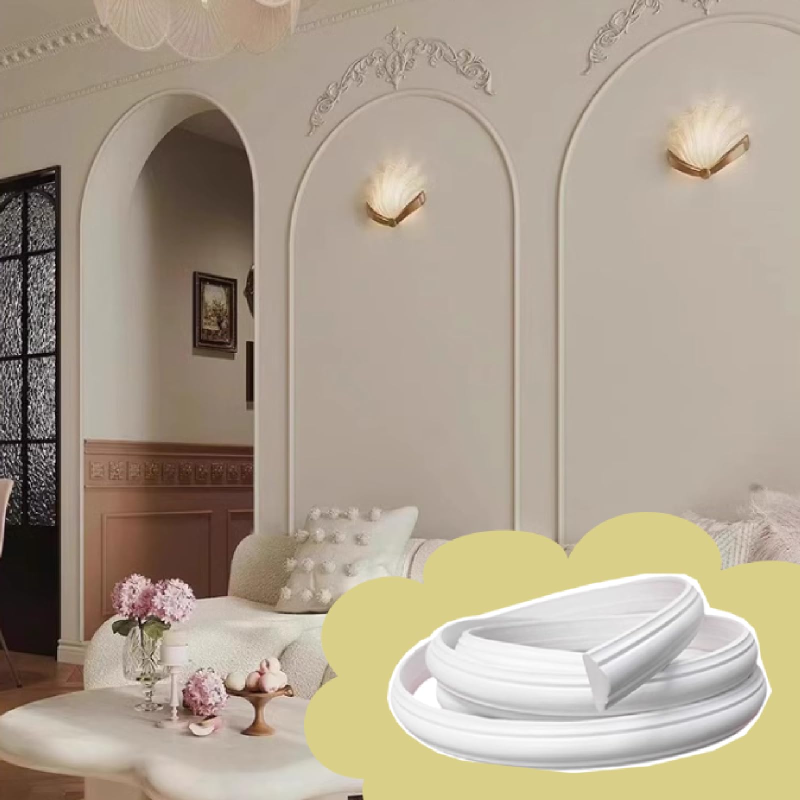 PULaif Wall Trim Arch Kit, Flexible Curved Wall Trim PVC White Multiple Sizes(2.3 * 500cm)