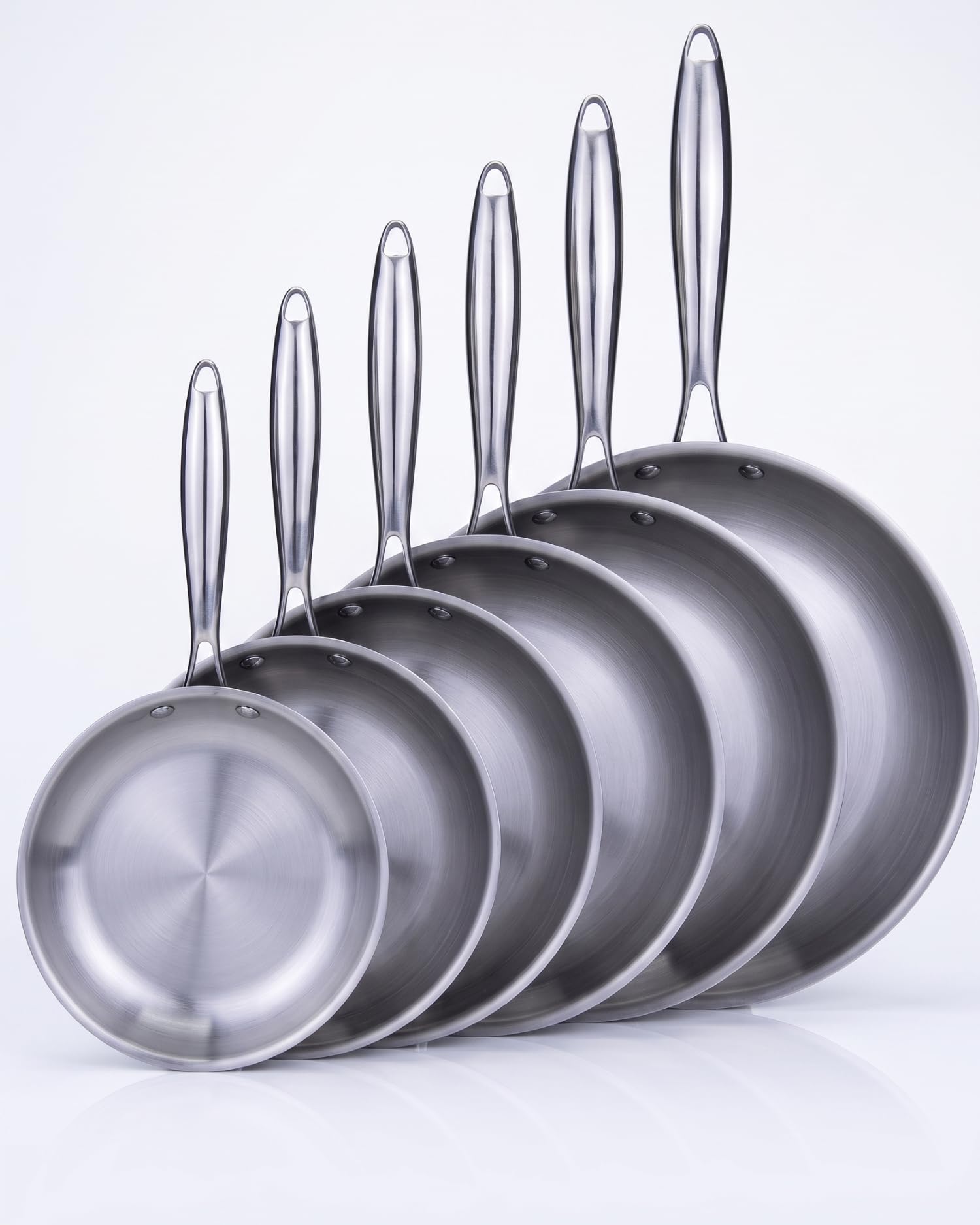 BAVARY Set Padelle Induzione (20-22-24-26-28-30 Cm) - Padella Acciaio Inox 18/10 Senza Rivestimento - Padella Induzione Professionale Per Gas E Piano Induzione - Ideale Con Pentole, Lavastoviglie OK