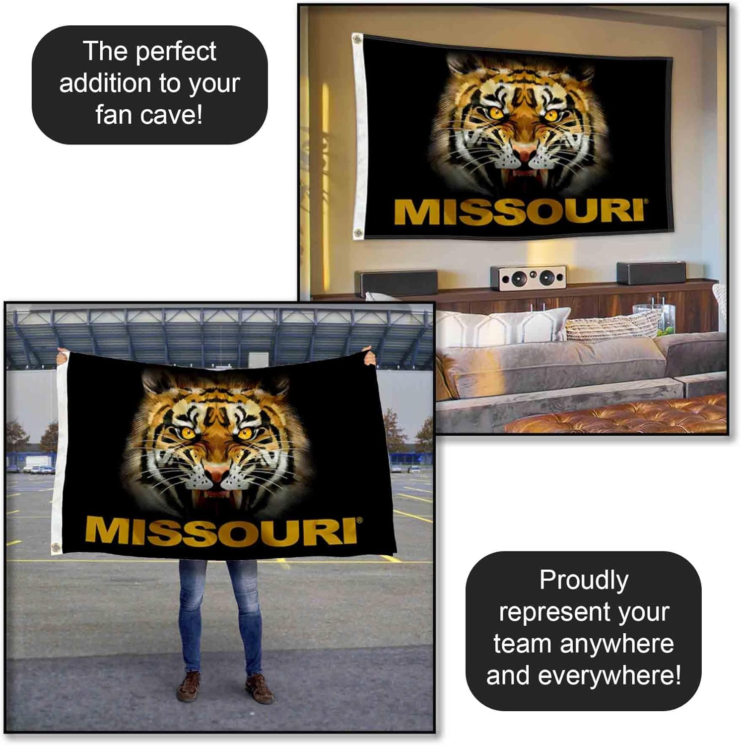Missouri Mizzou Tigers Tiger Eyes College Flag