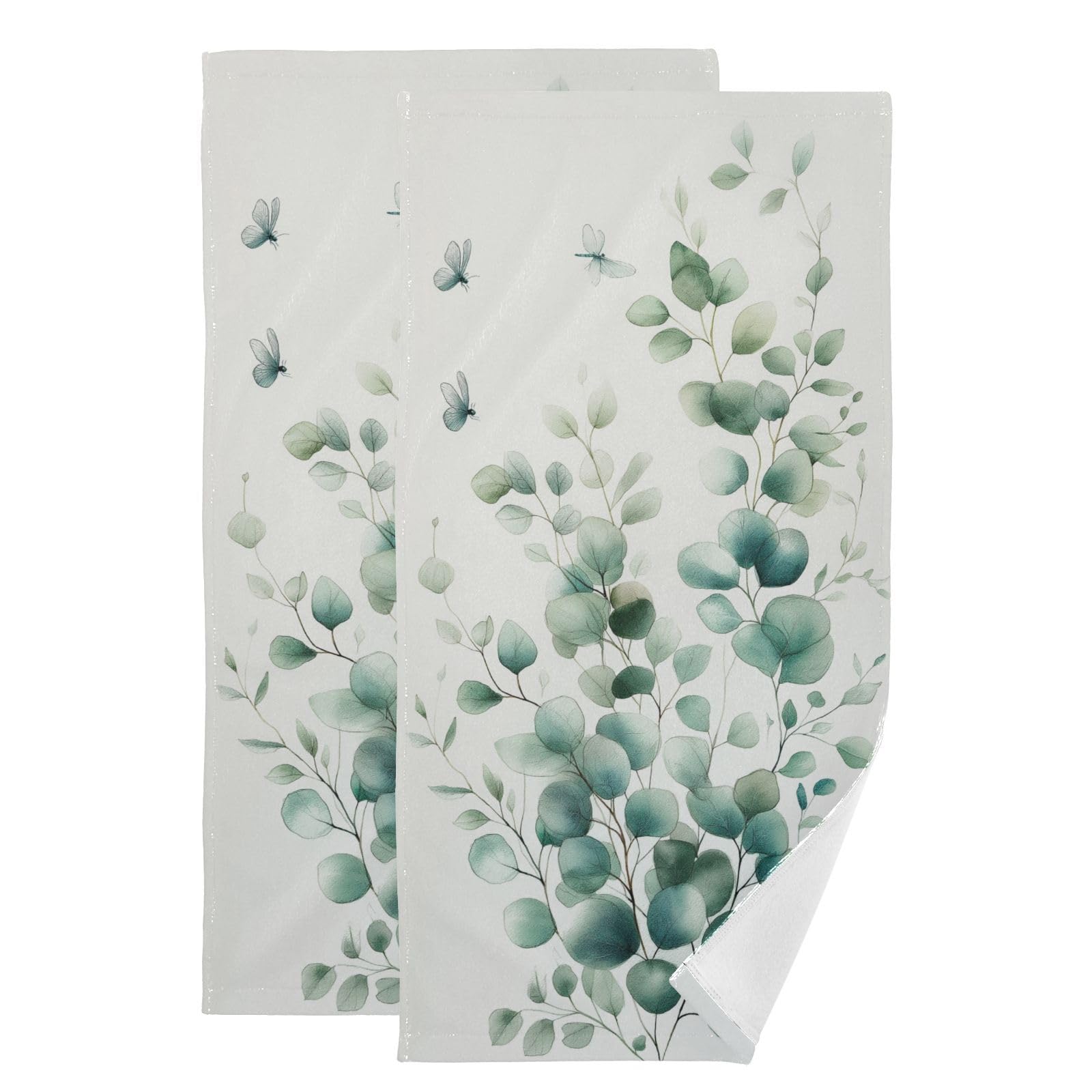 Amazon.com: Green Sage Hand Towels Set Of 2 Eucalyptus Leaves Fingertip ...