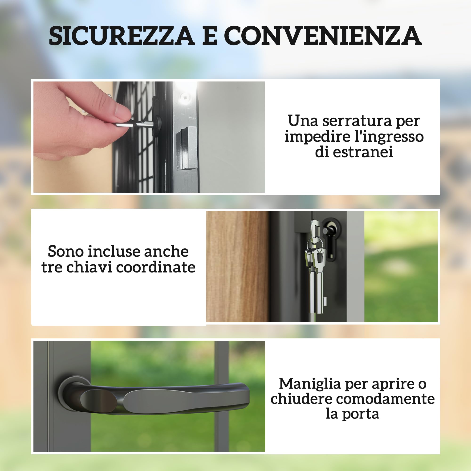 Outsunny Cancello Giardino a 2 Paletti con Maniglia, Lucchetto e 3 Chiavi, Cancello a Esterno in Acciaio Zincato, 105x204 cm, Nero