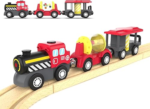 Miniatura 10 de Tren motorizado para pista de madera, juego de 3 piezas de juguete de tren para niños de 3, 4, 5 años, tren a batería compatible con Thomas &
