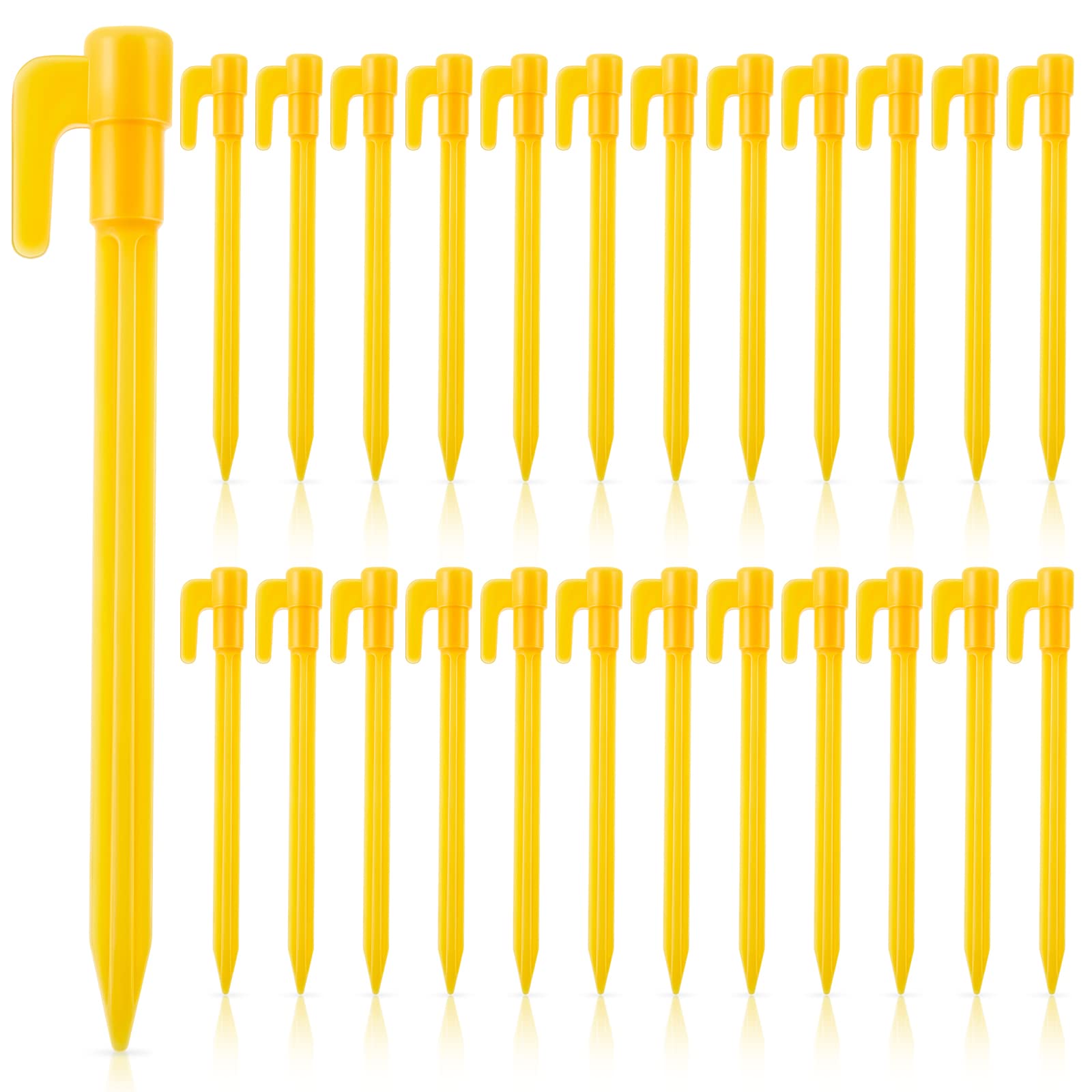 24 Pack Yellow Plastic Tent Pegs Landscape Ground Garden Stakes 5.8 Inch Sand Stakes Plastic Tent Stakes Outdoor Beach Spikes for Anchoring Garden Netting Blankets Rain Tarp Camping Fabric Lawn Edging