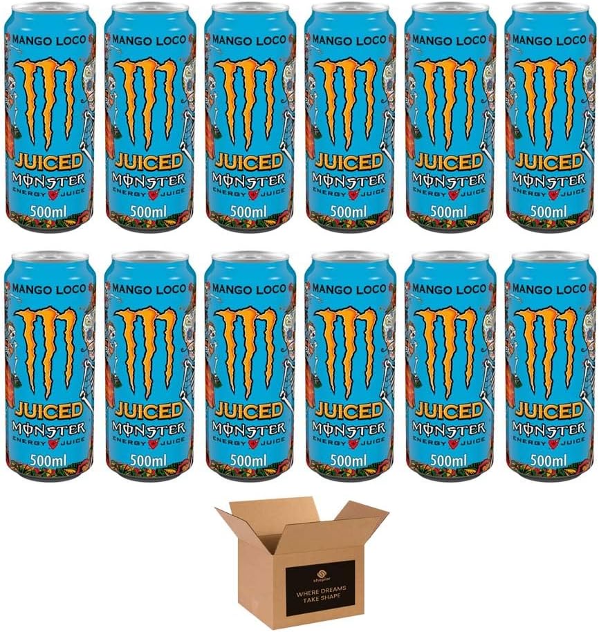 Energy Drink Flavours | Juiced, Zero Sugar, Ultra, Monarch, Fiesta Mango, Strawberry Dreams, VR46, Punch | High Caffeine Sports Energy Drink (Mango Loco - 500ml x 12Pack)