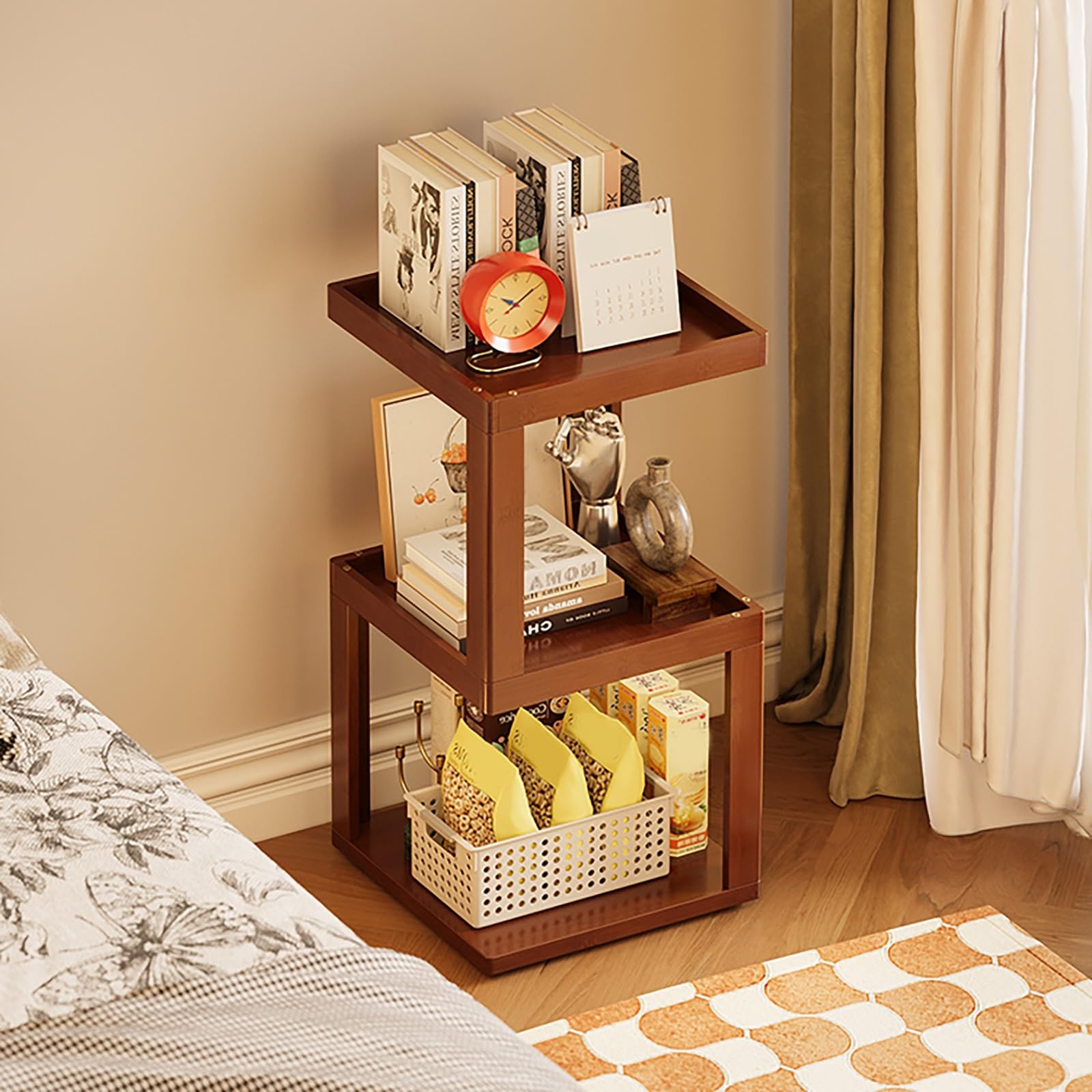 Libreria Girevole Scaffale Girevole In Legno Libreria Geometrica Aperta, Stile Industriale Vintage Organizer Pavimento per Libri In Piccoli Spazi(95cm/37.4in)