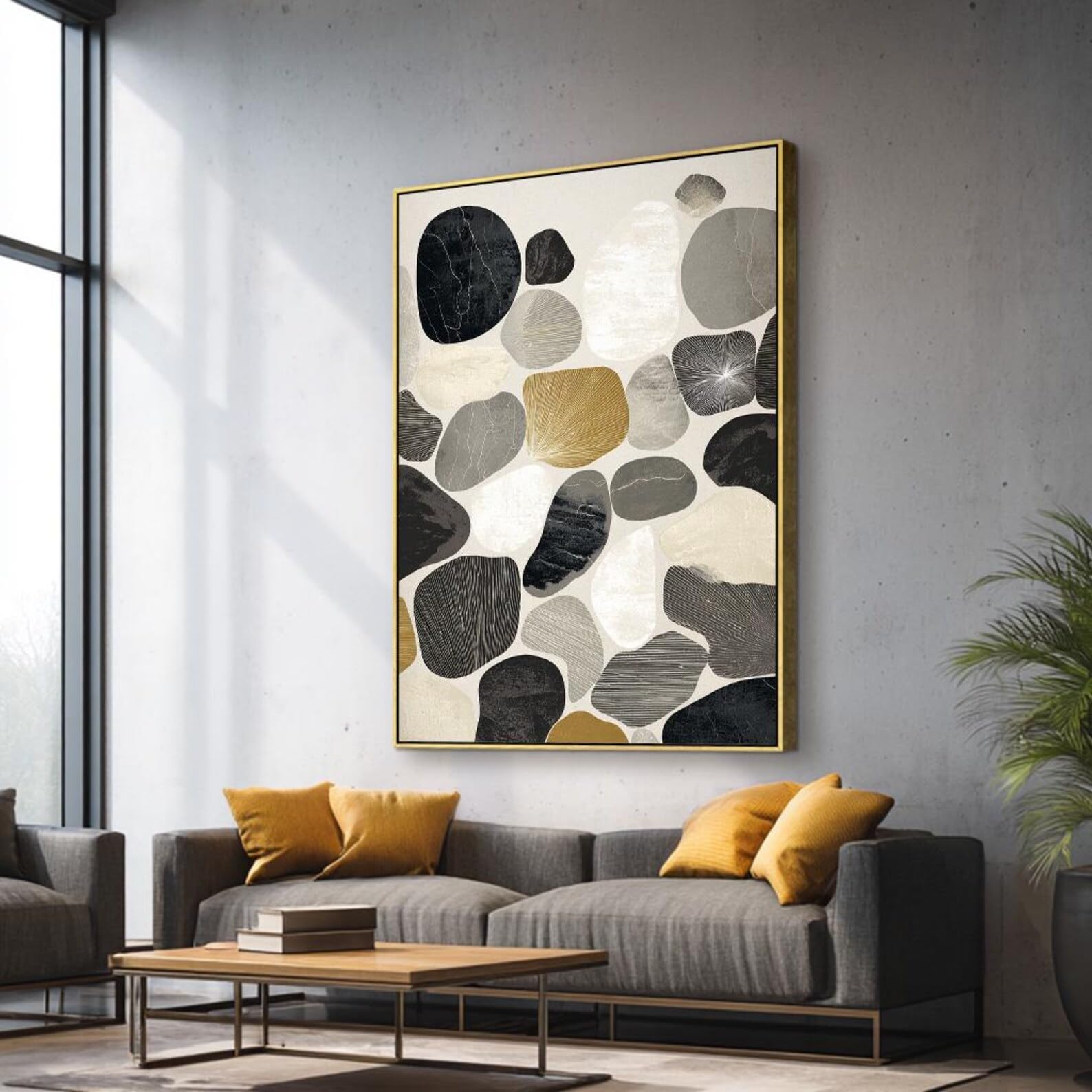 Modern Hallway Decor, Japandi Canvas Wall Art, Portrait Wabi Sabi Abstract Painting, Large Home Decor，Posters and Prints(60x90cm/Frameless)