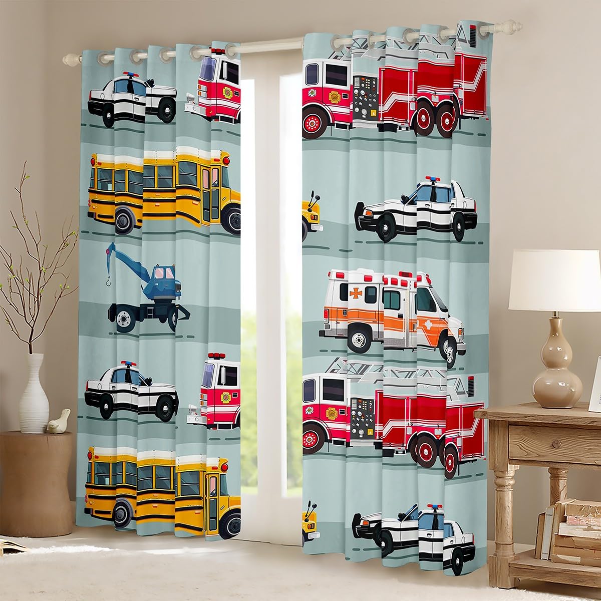 Erosebridal Boys Police Car Curtains School Bus Window Curtains 76
