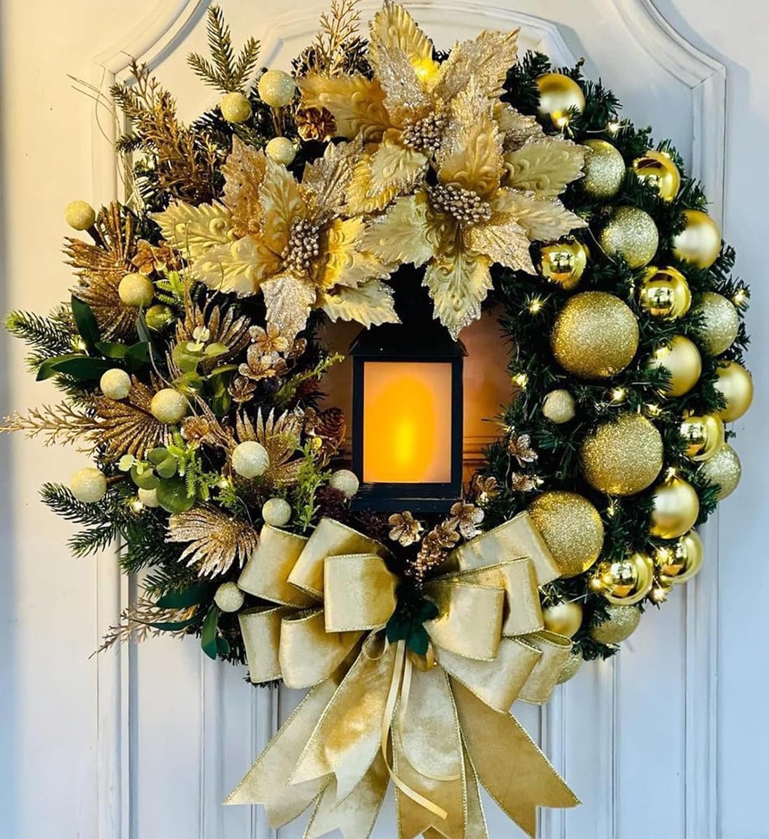 Handcrafted 16 Christmas Wreath with Warm White LEDs & Sturdy Metal Hanger