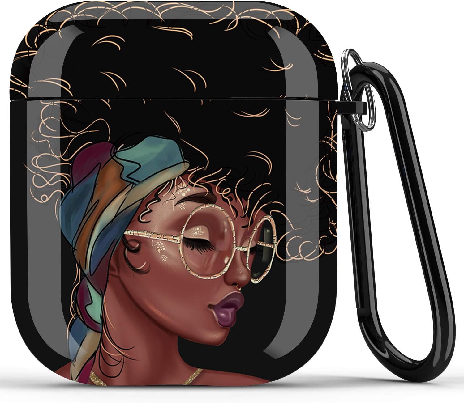 Black Girl Airpods Case Cover, Icemodo Airpods Accessories Compatible with Apple Airpods 1st/2nd,Shockproof Protective TPU Case Cover for Girls Women with Keychain/Strap - Stylish Afro Girl