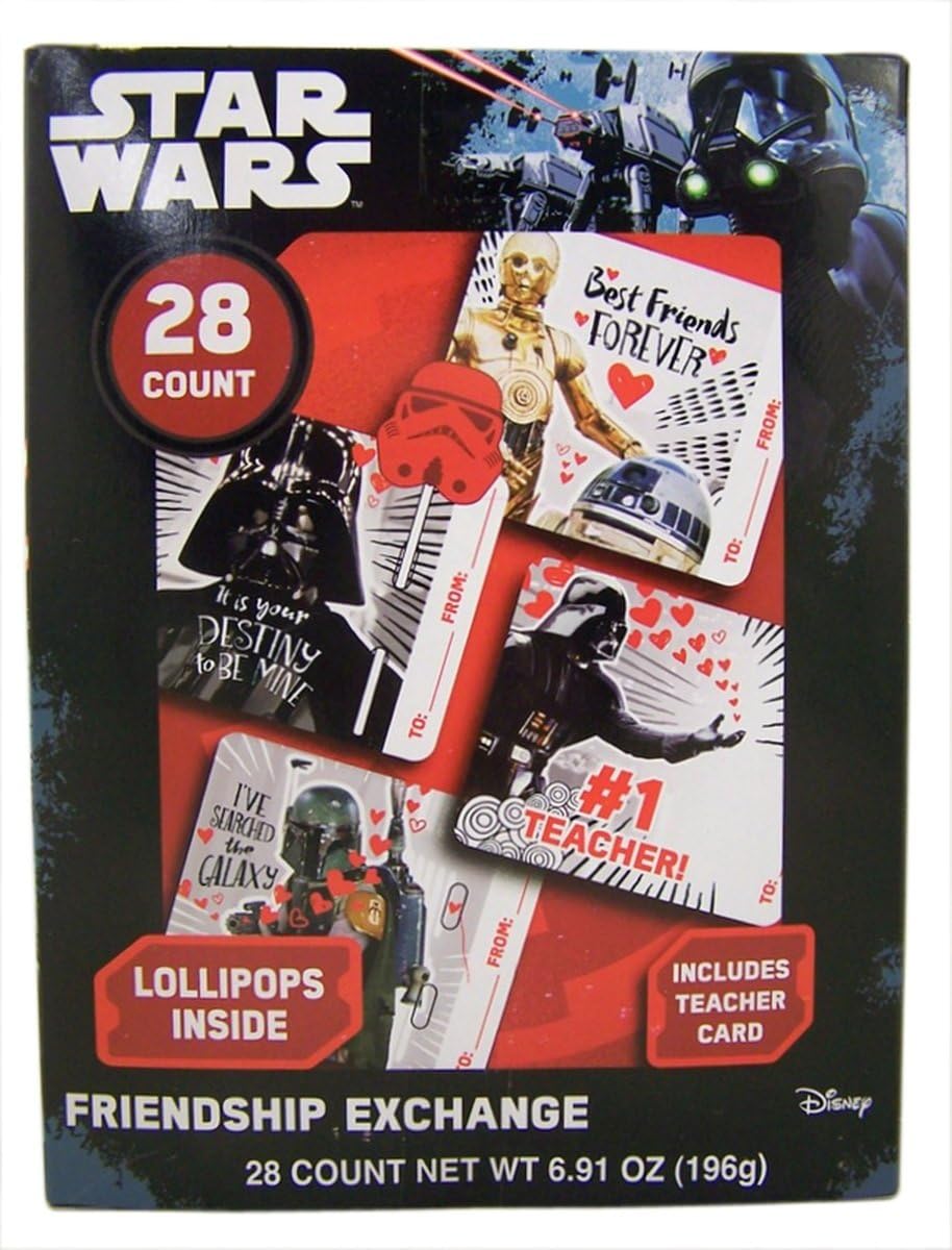 Star Wars Valentine's Day Cards Exchange with Lollipops, 28 Count