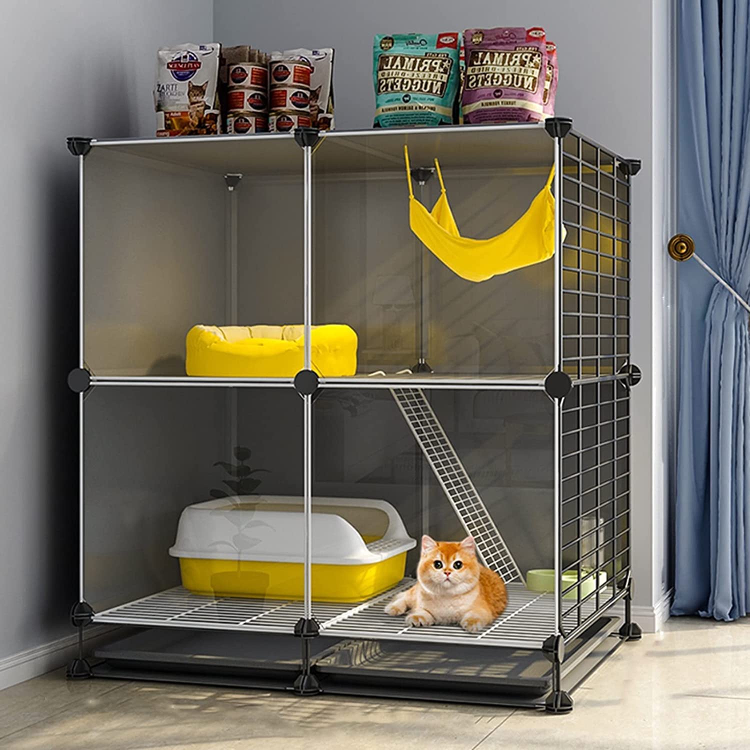Gabbia per Gatti Gabbia per trasportini per Gatti Box per Animali Domestici Fai-da-Te, Gabbia per furetti Box per Gatti Cucce Staccabili in Filo Metallico per 1-2 Gatti con Vassoio per Una f