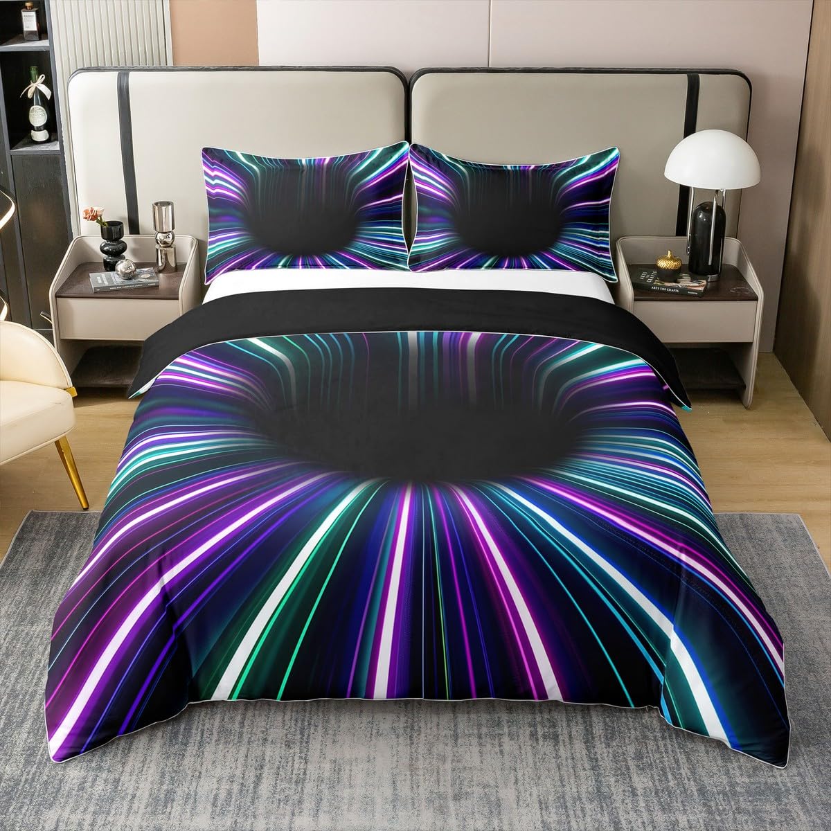 100% Organic Cotton 3D Vortex Duvet Cover Single,Ombre Gradient Comforter Cover,Geometric Stripe Bedspread Cover for Adult,Visual Illusion Quilt Cover,Modern Abstract Art Bedding Set
