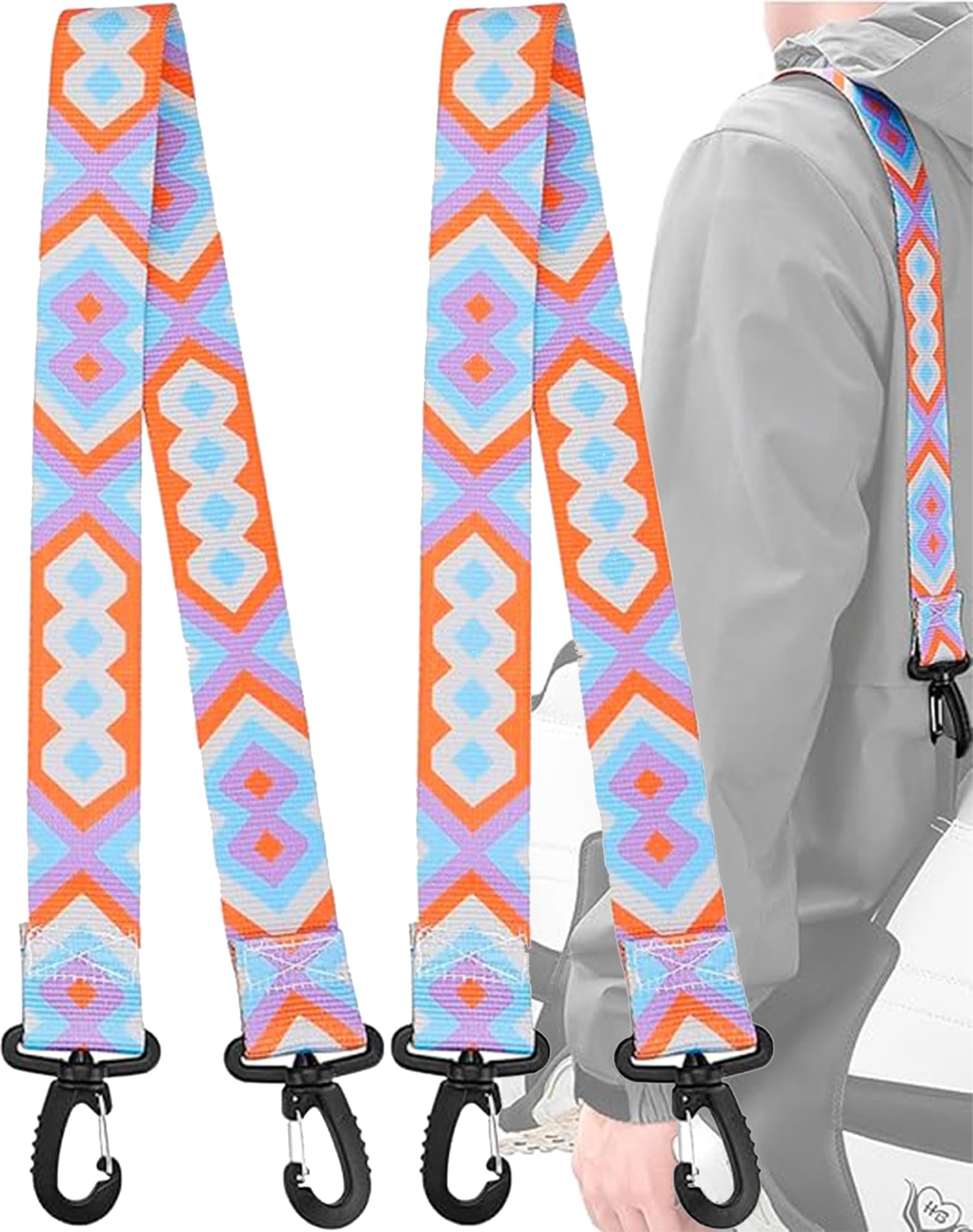 MOPHOEXII 2 Pack Ski Boot Carrier Straps,Ski and Snowboard Boot Shoulder Sling Leash for Women Men,Skates Carry Leash, Purple Blue, One size