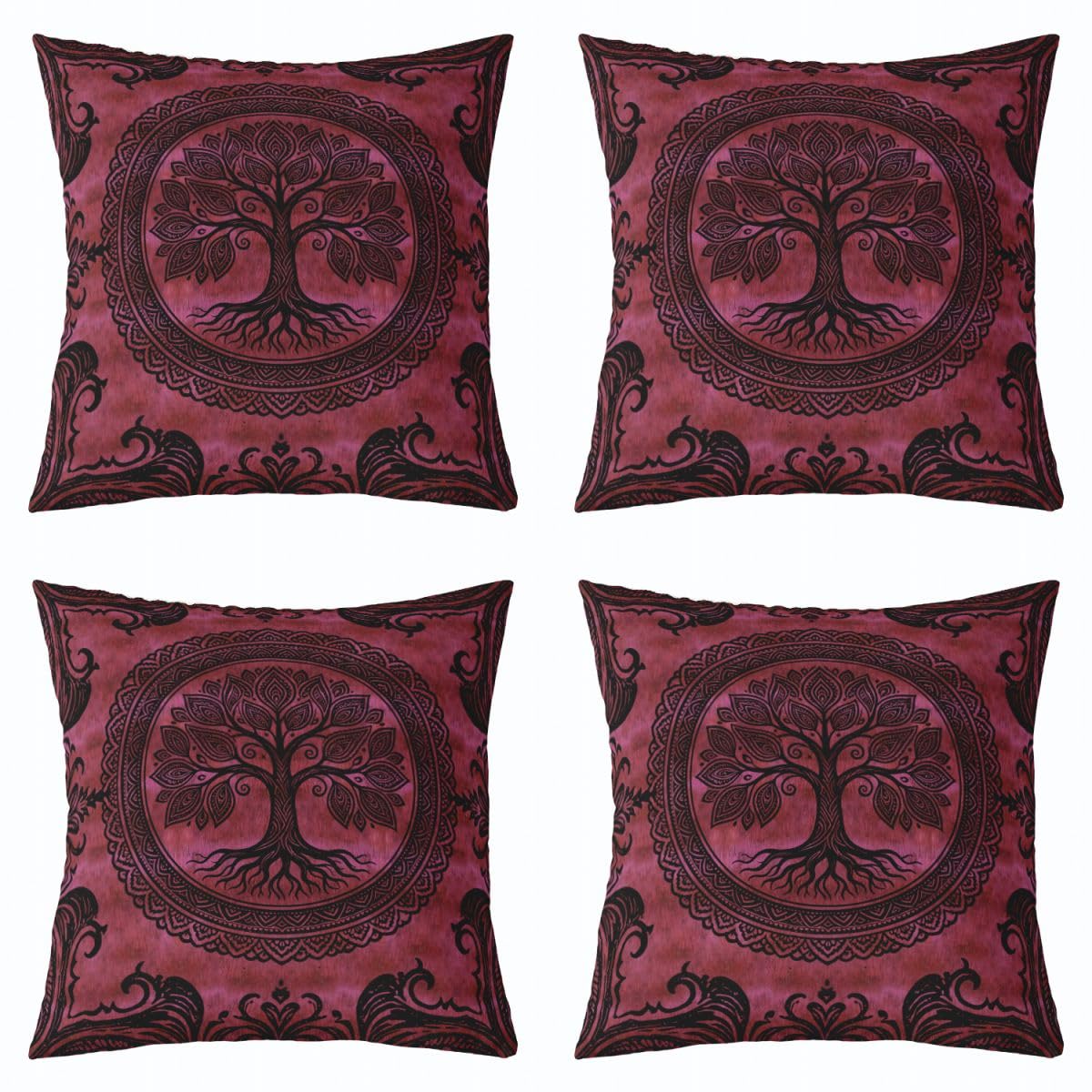 Homewish Tree of Life zestaw 4 poszewek na poduszkę 20 x 50 cm, adamaszek, abstrakcyjna sztuka, poszewka na poduszkę, vintage, kwiatowy wzór, dekoracyjna poszewka na poduszkę
