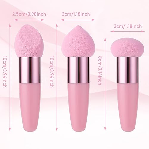 Vista 35 de Sibba Esponja de maquillaje, 3 piezas, base para licuadora de belleza, corrector, mezcla, cosméticos, mini aplicador de cepillo en ángulo, mango