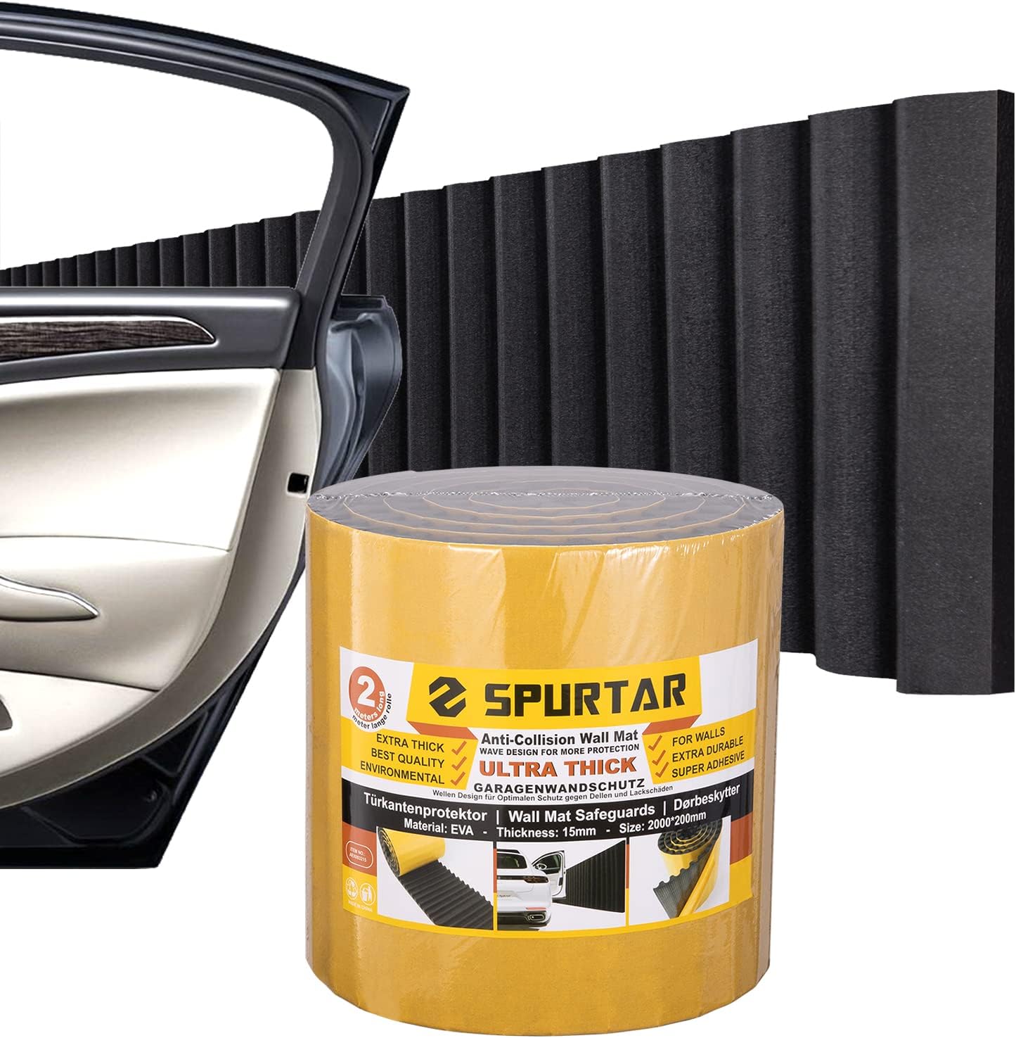 Spurtar Garage Wall Protectors Self Adhesive,Eva Foam Sheet Car Door Edge Protector, High Density Wavy Mat Garage Wall Padding Bumper Guards, Car Essentials, 79"L x 8"W x 3/5"