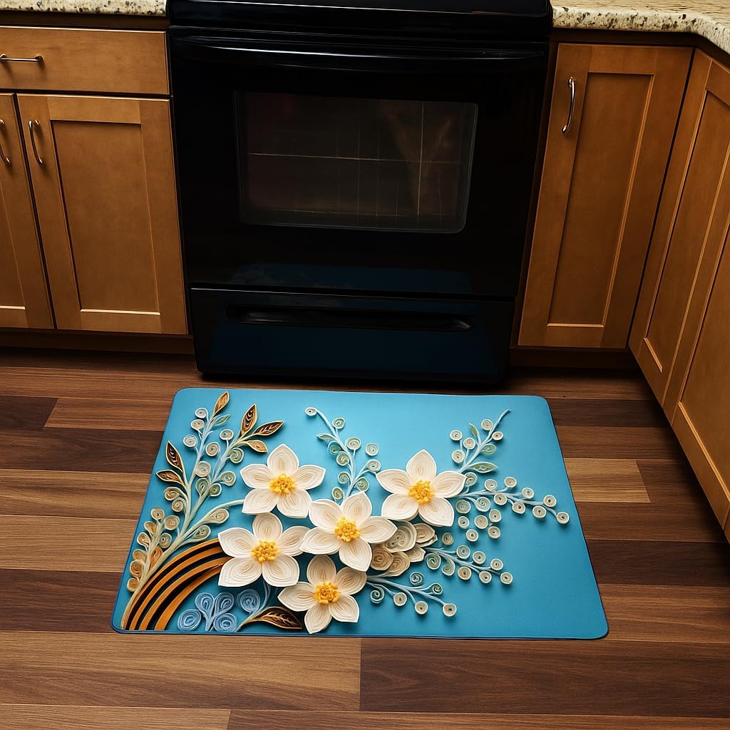 3D Floral Rubber Mat! Featuring an Elegant Raised Flower Design (Sea Green, 23.6 Inch x 35.4 Inch, Floral)