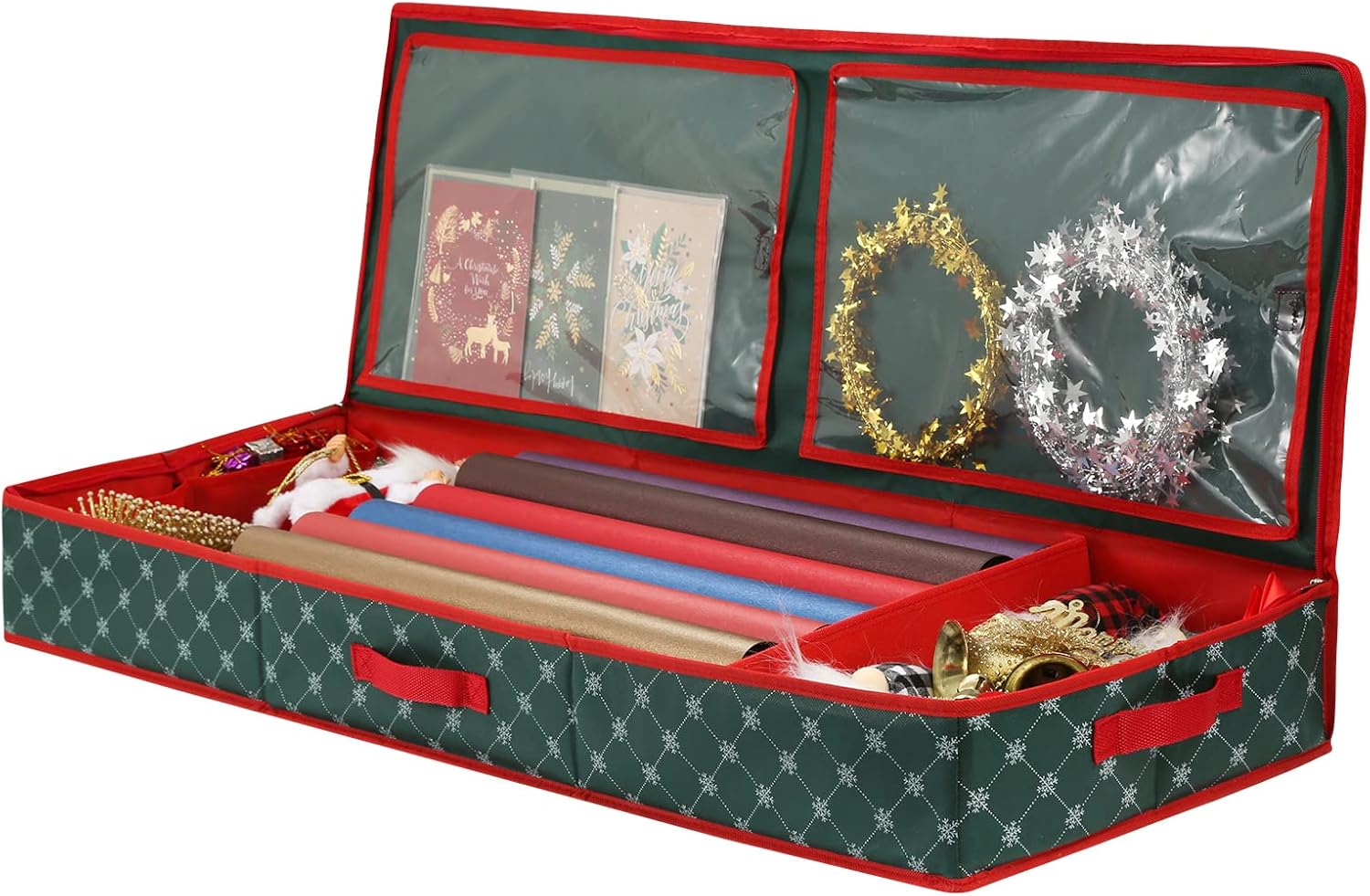 HERNEAT Wrapping Paper Storage Containers [1-Pack], Holiday Xmas Gift Wrap Organizers Gift Wrapping Paper Storage Boxes Bins Under Bed Xmas Storage 39.4”x 13.4”x 5.2” (Green) : Home & Kitchen